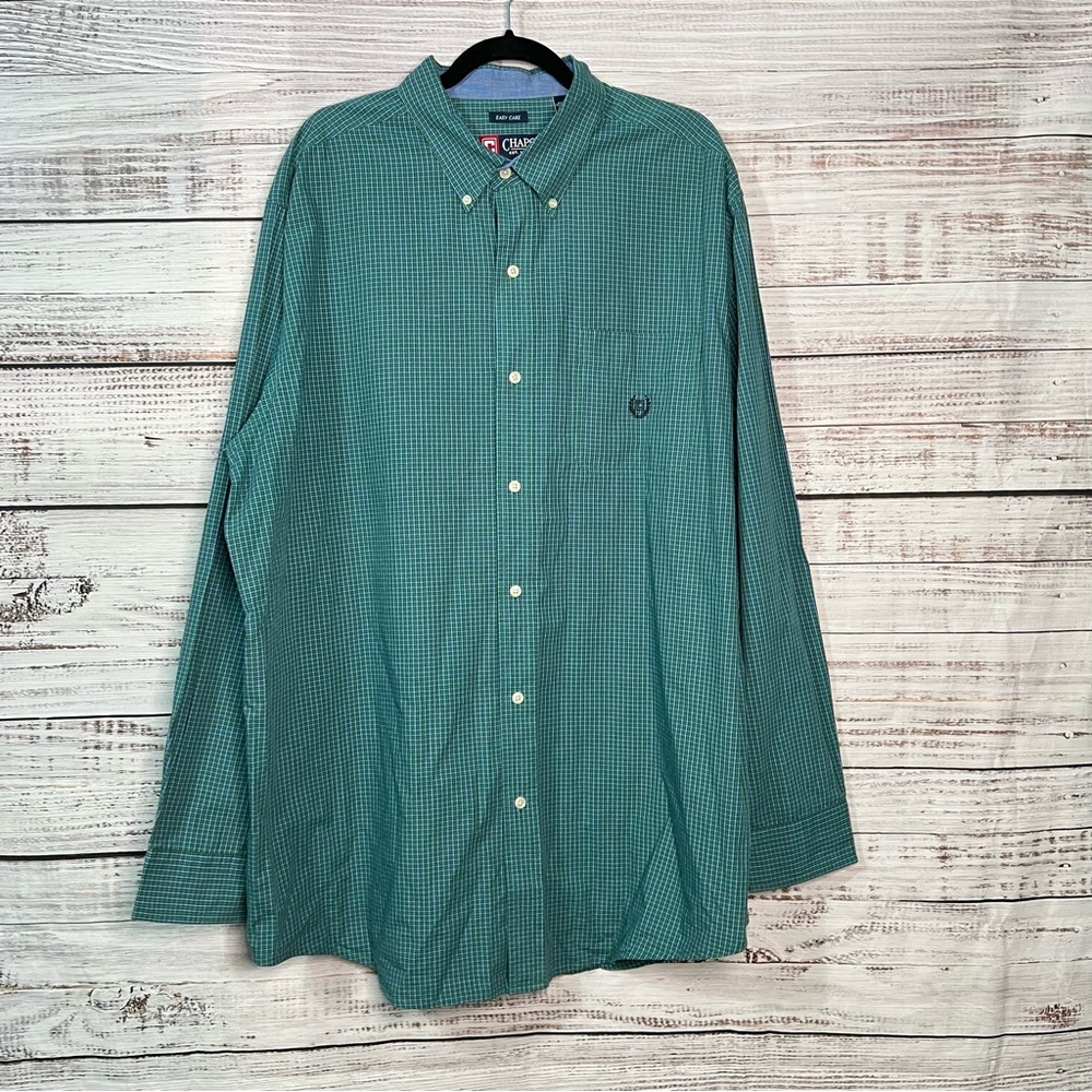 Chaps Mens 2XLT Tall Plaid Long Sleeve Button Down Shirt Green Blue  Check